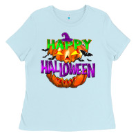 Baby Blue Happy Halloween Ladies Tee - NancyCooperArtShop