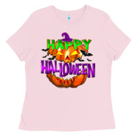 Bubblegum Pink Happy Halloween Ladies Tee - NancyCooperArtShop