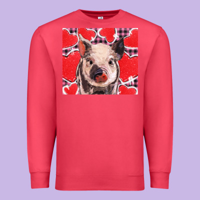 Valentine's Day Glitter Hearts Pig Premium Sweatshirt Designed By Barkaloodesign