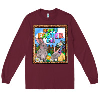 Burgundy Happy Easter Day Long Sleeve Tee - OliviaCreatesArt