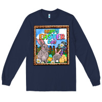 Navy Happy Easter Day Long Sleeve Tee - OliviaCreatesArt
