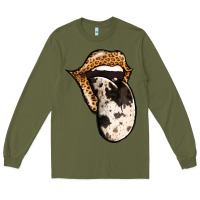 Army Green Western Leopard Cowhide Tongue Long Sleeve Tee - Jasminsmagicworld