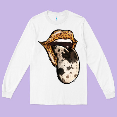 Western Leopard Cowhide Tongue Long Sleeve Tee Designed By Jasminsmagicworld