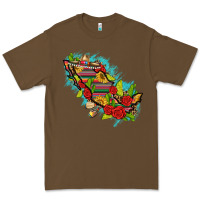 Cacao Mexico Map with Leopard and Sunflowers Premium Tee - texasbilliewilder