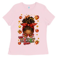 Bubblegum Pink one merry nana christmas afro messy bun Ladies Tee - texasbilliewilder