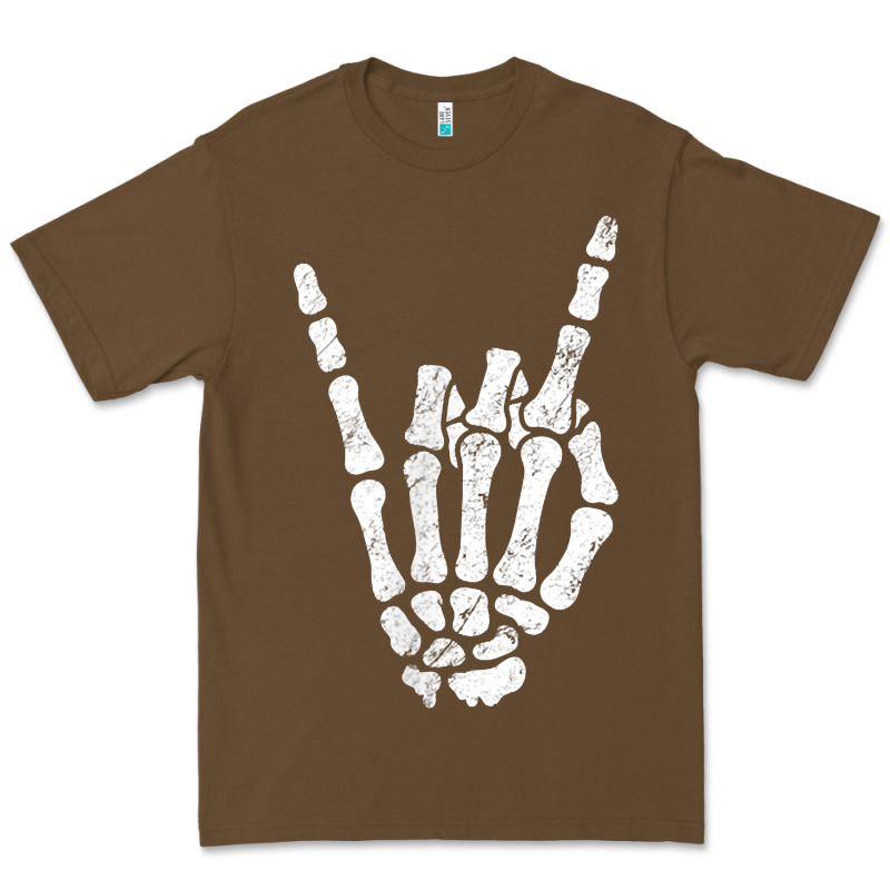 Rock Hand Sign Skeleton Rock N Roll Halloween Faux Pocket Premium Tee by longCreatives | Teevron