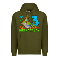 Army Green birthday boy frog age 3 Premium Hoodie - LillyAllenDesigns