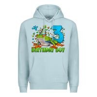 Blue Mist birthday boy frog age 3 Premium Hoodie - LillyAllenDesigns