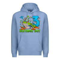 Colony Blue birthday boy frog age 3 Premium Hoodie - LillyAllenDesigns