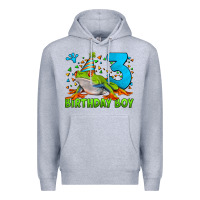 Heather Grey birthday boy frog age 3 Premium Hoodie - LillyAllenDesigns