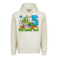 Oatmeal Heather birthday boy frog age 3 Premium Hoodie - LillyAllenDesigns