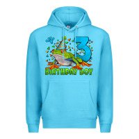 Ocean Blue birthday boy frog age 3 Premium Hoodie - LillyAllenDesigns