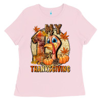 Bubblegum Pink My 1st Thanksgiving Ladies Tee - NancyCooperArtShop
