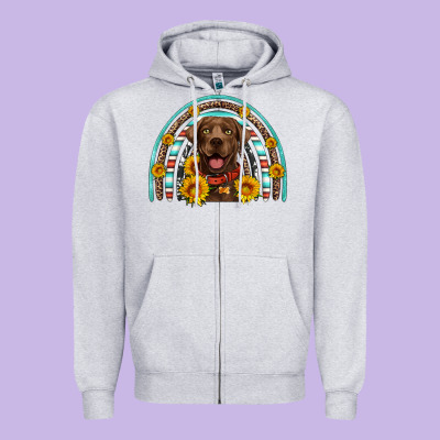 Chocolate Labrador Rainbow Zipper Hoodie Designed By Artiststas