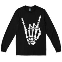Black Rock Hand Sign Skeleton Rock N Roll Halloween Faux Pocket Long Sleeve Tee - longCreatives