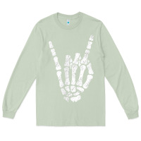 Matcha Rock Hand Sign Skeleton Rock N Roll Halloween Faux Pocket Long Sleeve Tee - longCreatives