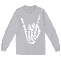 Moon Dust Rock Hand Sign Skeleton Rock N Roll Halloween Faux Pocket Long Sleeve Tee - longCreatives