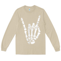 Mushroom Rock Hand Sign Skeleton Rock N Roll Halloween Faux Pocket Long Sleeve Tee - longCreatives