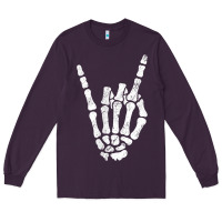 Plum Rock Hand Sign Skeleton Rock N Roll Halloween Faux Pocket Long Sleeve Tee - longCreatives