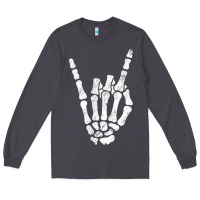 Smoke Rock Hand Sign Skeleton Rock N Roll Halloween Faux Pocket Long Sleeve Tee - longCreatives