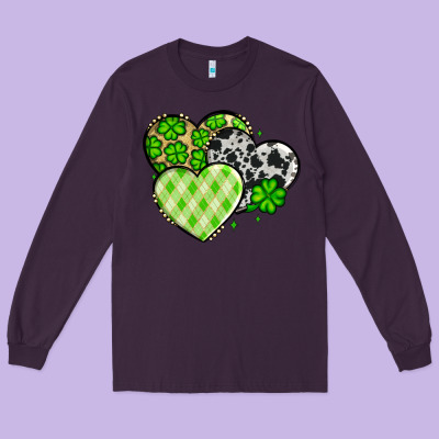 St. Patrick's Day Cowhide Hearts Long Sleeve Tee Designed By Oliviacreatesart