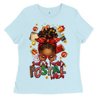 Baby Blue santas favorite postal worker afro messy bun Ladies Tee - texasbilliewilder