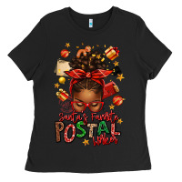 Black santas favorite postal worker afro messy bun Ladies Tee - texasbilliewilder