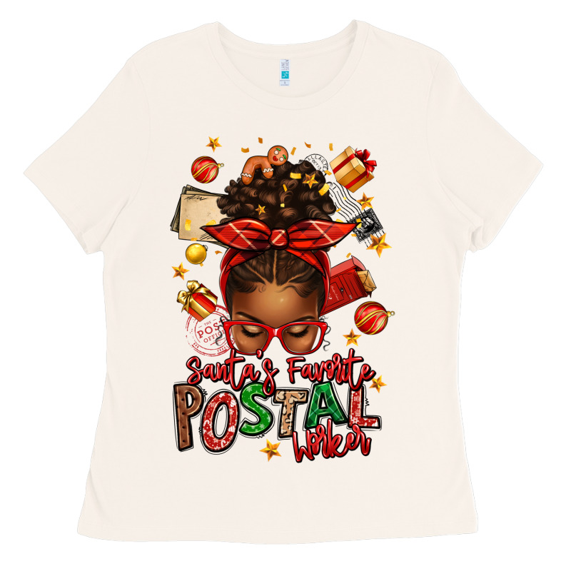 Santas Favorite Postal Worker Afro Messy Bun Ladies Tee by texasbilliewilder | Teevron