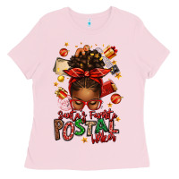 Bubblegum Pink santas favorite postal worker afro messy bun Ladies Tee - texasbilliewilder