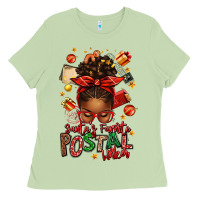 Matcha santas favorite postal worker afro messy bun Ladies Tee - texasbilliewilder