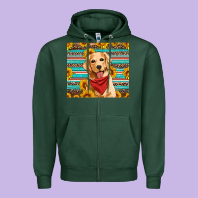 Golden Retriever With Sunflowers Zipper Hoodie Designed By Artiststas