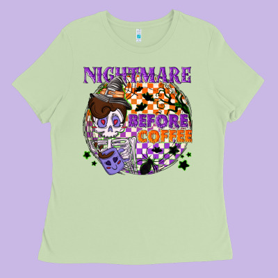 Nightmare Before The Coffee Halloween Ladies Tee Designed By Nancycooperartshop