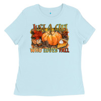 Baby Blue Just a girl who loves Fall Ladies Tee - NancyCooperArtShop