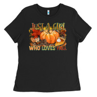 Black Just a girl who loves Fall Ladies Tee - NancyCooperArtShop