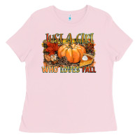 Bubblegum Pink Just a girl who loves Fall Ladies Tee - NancyCooperArtShop
