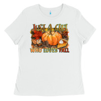 White Just a girl who loves Fall Ladies Tee - NancyCooperArtShop