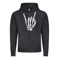 Vintage Black Rock Hand Sign Skeleton Rock N Roll Halloween Faux Pocket Vintage Hoodie - longCreatives