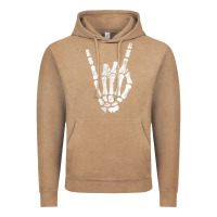 Vintage Coffee Rock Hand Sign Skeleton Rock N Roll Halloween Faux Pocket Vintage Hoodie - longCreatives