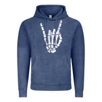 Vintage Denim Rock Hand Sign Skeleton Rock N Roll Halloween Faux Pocket Vintage Hoodie - longCreatives