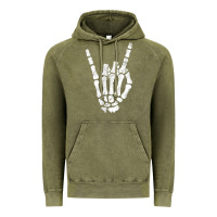 Rock Hand Sign Skeleton Rock N Roll Halloween Faux Pocket Vintage Hoodie | Teevron