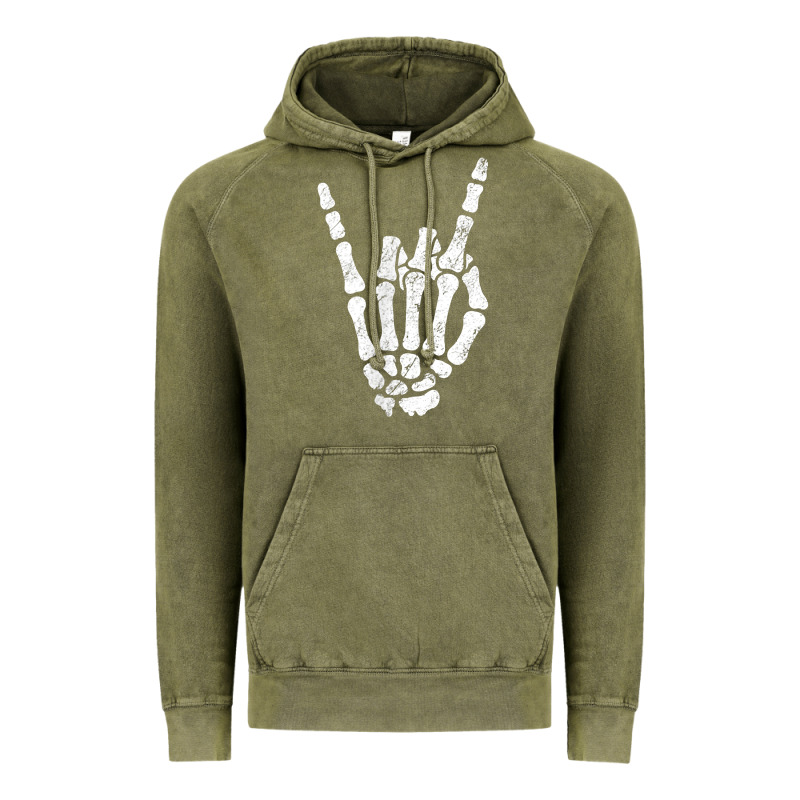 Rock Hand Sign Skeleton Rock N Roll Halloween Faux Pocket Vintage Hoodie by longCreatives | Teevron
