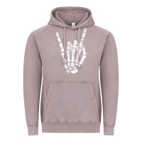 Vintage Zinc Rock Hand Sign Skeleton Rock N Roll Halloween Faux Pocket Vintage Hoodie - longCreatives