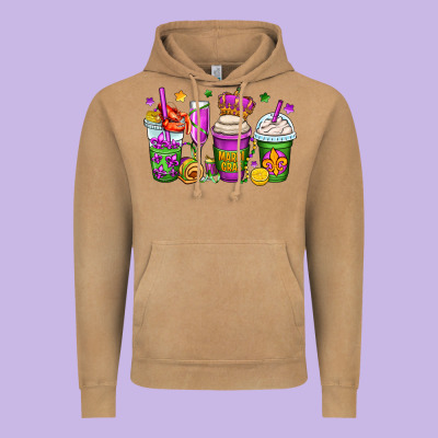 Mardi Gras Coffee Cups Vintage Hoodie Designed By Oliviacreatesart