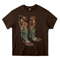 Chocolate Brown cowgirl boots Heavy Core Tee - RanaPortraitStore