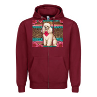 Burgundy standart poodle floral Zipper Hoodie - Artiststas