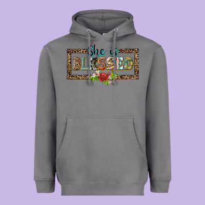 She Is Blesssed Floral Heavyweight Hoodie Designed By Barkaloodesign