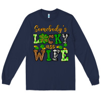 Navy St. Patrick's Somebody’s lucky ass wife Long Sleeve Tee - OliviaCreatesArt