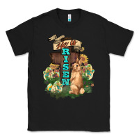 Black He is risen Bunny Cross Easter Day Classic Tee - HowdyJamesFarm