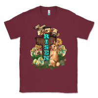 Burgundy He is risen Bunny Cross Easter Day Classic Tee - HowdyJamesFarm