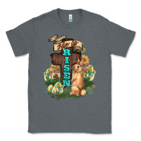 Charcoal Heather He is risen Bunny Cross Easter Day Classic Tee - HowdyJamesFarm